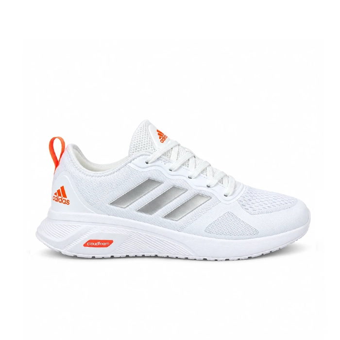 کفش کتانی وارداتی رانینگ و پیاده‌ روی آدیداس مدل کلودفوم Adidas Cloudfoam سبک و تنفس‌پذیر (سفید نارنجی)