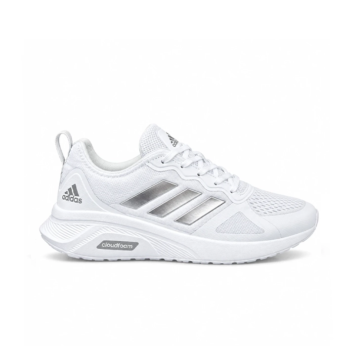 کفش کتانی وارداتی رانینگ و پیاده‌ روی آدیداس مدل کلودفوم Adidas Cloudfoam سبک و تنفس‌پذیر (سفید نقره ای)
