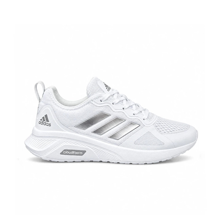 کفش کتانی وارداتی رانینگ و پیاده روی آدیداس مدل کلودفوم Adidas Cloudfoam سبک و تنفسپذیر (سفید نقره ای)