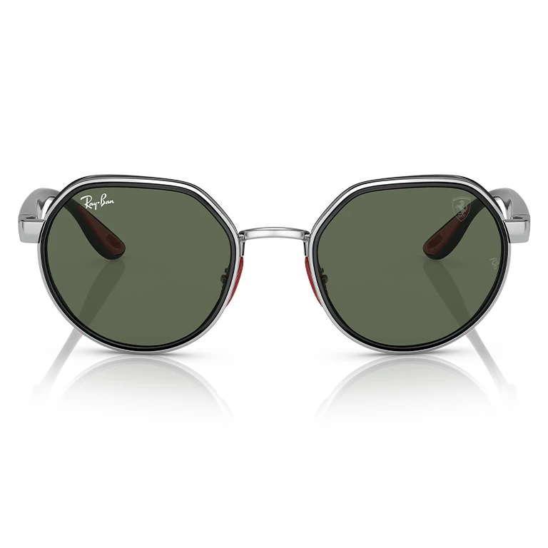 عینک آفتابی وارداتی ری‌بن فراری دایره ای (Ray-Ban Scuderia Ferrari) مدل اسپرت لاکچری (سبز)