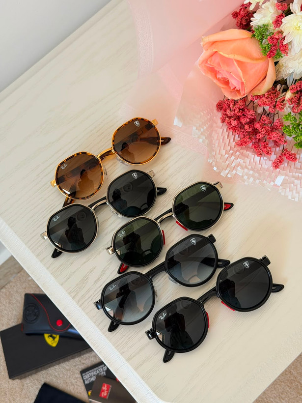 عینک آفتابی وارداتی ریبن فراری دایره ای (Ray-Ban Scuderia Ferrari) مدل اسپرت لاکچری (دودی)