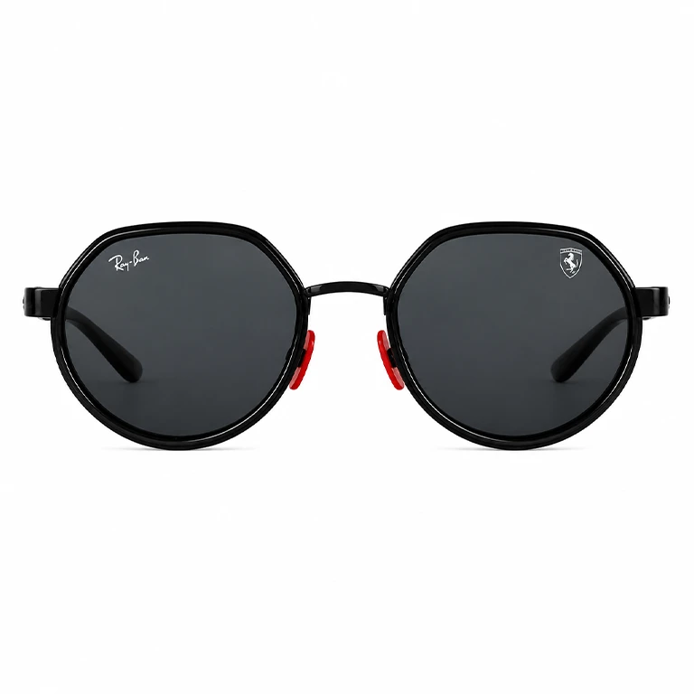 عینک آفتابی وارداتی ری‌بن فراری دایره ای (Ray-Ban Scuderia Ferrari) مدل اسپرت لاکچری (مشکی)