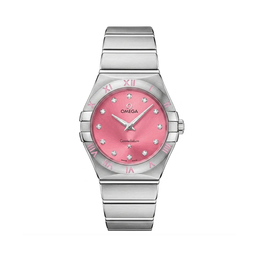 ساعت وارداتی (موتور ژاپن) امگا کانسلیشن Omega Constellation زنانه (نگینی صورتی)