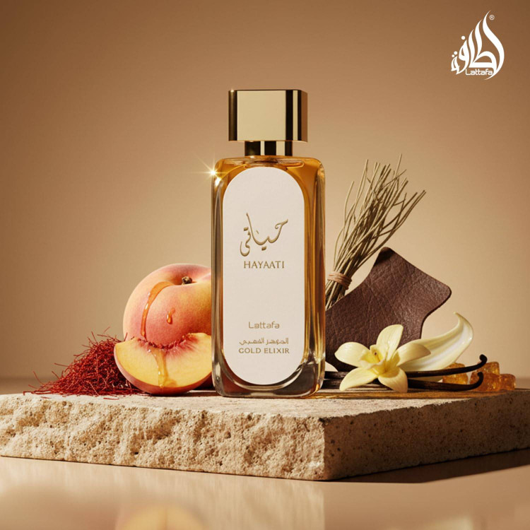 ادکلن حیاتی سفید گلد الکسیر لطافه Lattafa Hayaati Gold Elixir (الجوهر الذهبی)