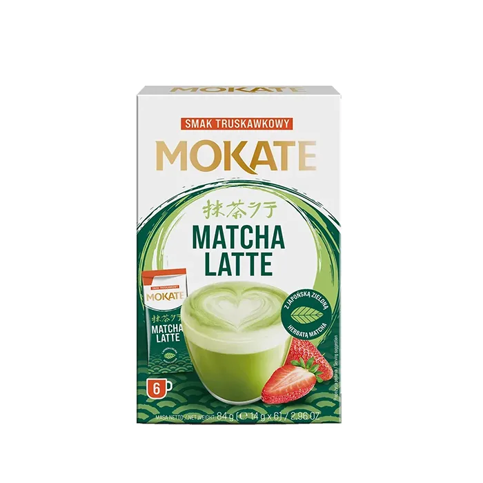 ماچا لاته موکاته Mokate با طعم توت‌فرنگی 6 ساشه (اورجینال)