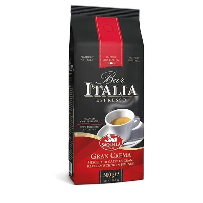 قهوه اسپرسو ساکلا Saquella بار ایتالیا پاکتی قرمز مدل گران کرما (Gran Crema) وزن 500 گرم (اورجینال)