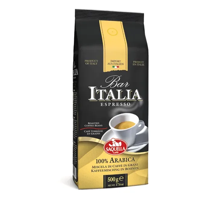 قهوه اسپرسو ساکلا Saquella بار ایتالیا پاکتی زرد مدل ۱۰۰ درصد عربیکا (100% Arabica) 500 گرم (اورجینال)