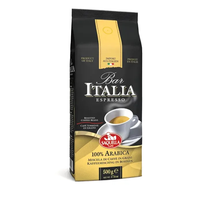قهوه اسپرسو ساکلا Saquella بار ایتالیا پاکتی زرد مدل ۱۰۰ درصد عربیکا (100% Arabica) 500 گرم (اورجینال)