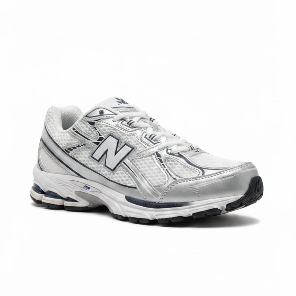 کفش وارداتی نیوبالانس 740 ( New Balance 740 ) سفید نقره ای جزئیات سرمه ای
