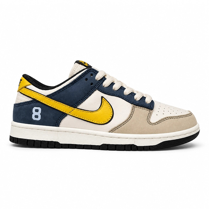کفش کتانی وارداتی نایک دانک لو مردانه Nike Dunk Low (سرمهای کرم با لوگوی زرد)