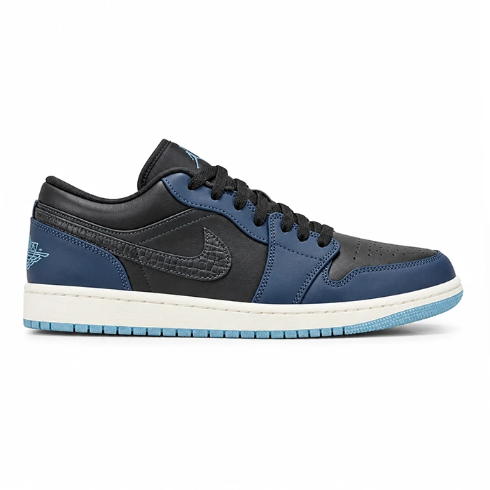کفش کتانی وارداتی مردانه نایک ایر جردن ۱ لو ساق کوتاه Nike Air Jordan مناسب روزمره (سرمه ای مشکی)